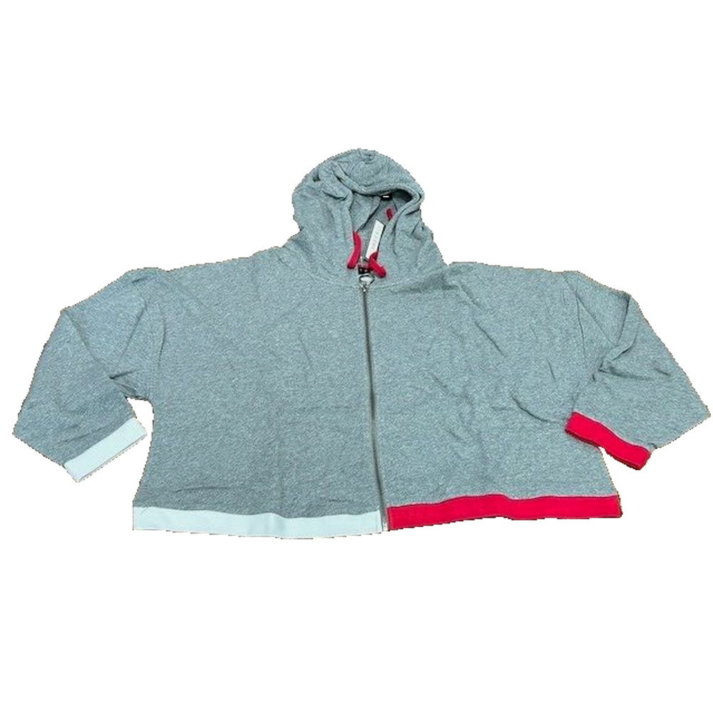 Soncy Hoodie Sweatshirt Cropped Full‎ Zip Long Sleeves Gray Red White Size 3 NEW
